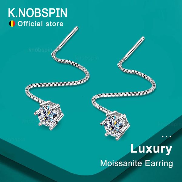 Stud Knobspin D VVS GRA S925 STERLING Gümüş Kulak Telli Elmas Küpe 18K Beyaz Altın Lüks Küpeler Kadınlar İçin 231130