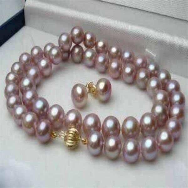 Orecchino con collana di perle coltivate Akoya viola da 8-9 mm 18 254V