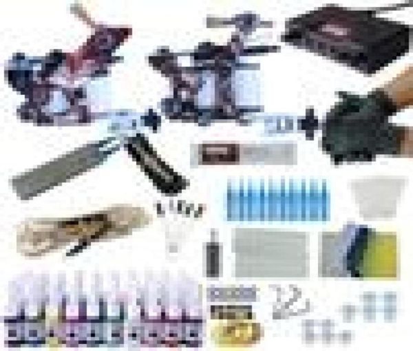 Kit tatuaggio completo Set 2 macchine Alimentatore Aghi Trucco permanente Set tatuaggio professionale 40Pc Inchiostri Pittura Body5018900