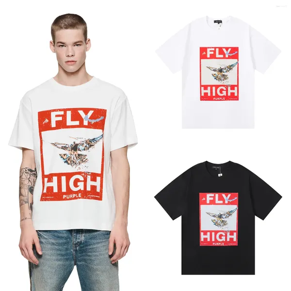 Homens camisetas 2024ss Marca Roxa Mens Designer para Homens Mulheres Colorido Fly High Letter Impressão T-shirt Tops Tee