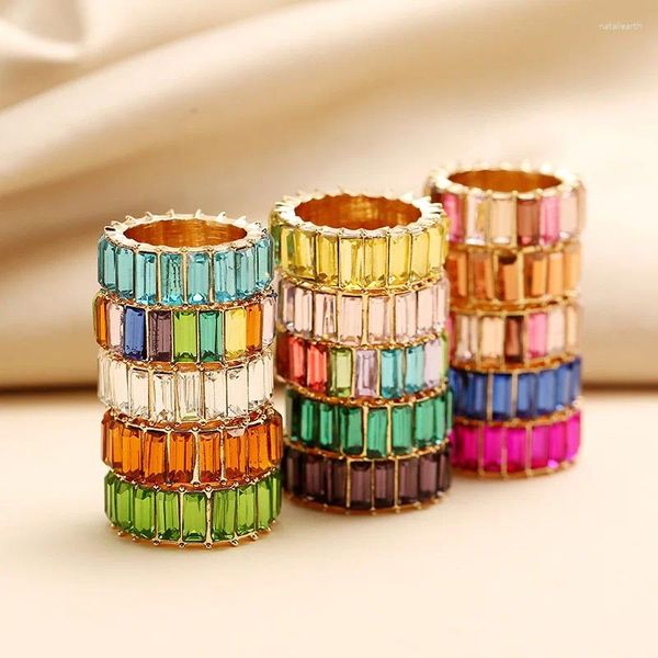 Anéis de cluster moda 3a anel de zircônia cúbica para mulheres homens 2023 boêmio colorido arco-íris mulher diy declaração festa de casamento jóias