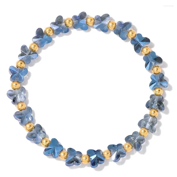 Strang Blauer Schmetterlings-Kristall für Frauen, goldfarbene Perlen, Charm-Armband, Heilung, Reiki-Armreifen, exquisiter Schmuck, Geschenk