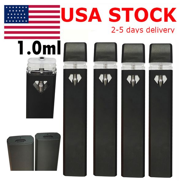 Tek kullanımlık vape kalem 1ml e-sigara kapsülleri ABD stok arabaları kalın yağ boş şarj edilebilir 280mAh pil seramik bobin buharlaştırıcı özel logo siyah elmas pencere d7 kalemler