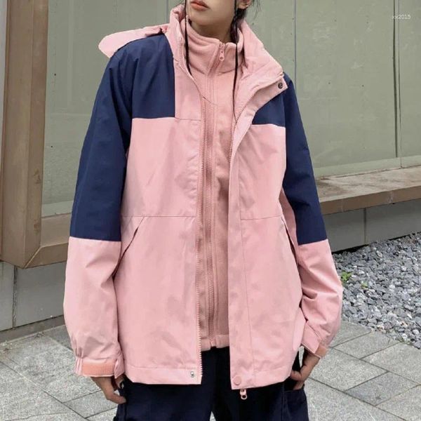 Jaquetas femininas casuais jaqueta esportiva feminina rua chique retalhos com capuz baggy estilo namorado casacos de manga longa zíper único casaco
