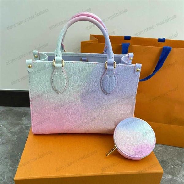 Estate 2022 Onthego PM PRIMAVERA IN CITTÀ Borsa tote M59856 Sunrise Pastel Monograms Tie Dye Borse con manico Borsa di lusso da donna Design344T