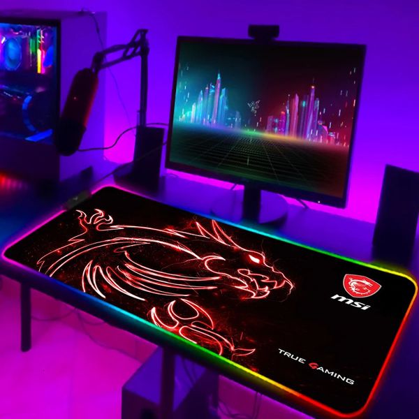 Tappetini per mouse Poggiapolsi Tappetino da scrivania Pad Gamer MSI Gaming Mousepad Accessori RGB Pc Tappetino completo Scrivanie per computer Fai da te LED Mausepad 231130