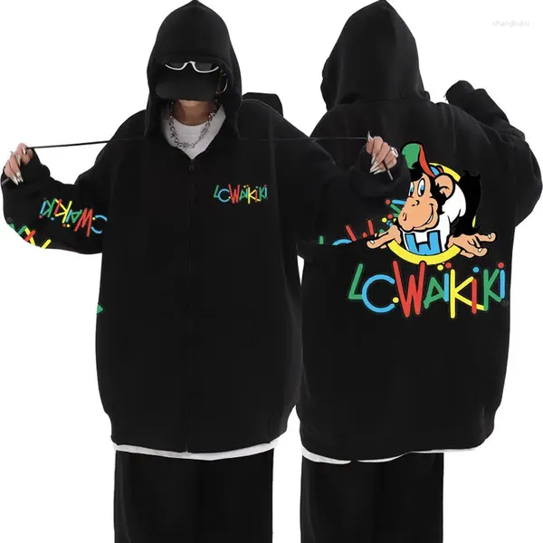 Erkek Hoodies Maymun Grafik Zip Hoodie LC Waikiki Çift Taraflı Baskı fermuar Hoodis Erkek Kadın Marka Giysileri Erkek Moda Sweatshirt