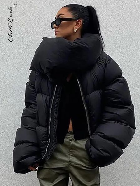 Mulheres para baixo parkas liquidação venda inverno cachecol colarinho jaquetas curtas mulheres soltas bolha algodão streetwear casacos feminino zíper outwear casual top 231130