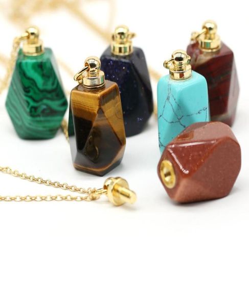 Anhänger Halsketten Natürliche Parfümflasche Kristall Stein Halskette Achate Malachit Ätherisches Öl Diffusor Charme Kupfer Kette Schmuck6397945