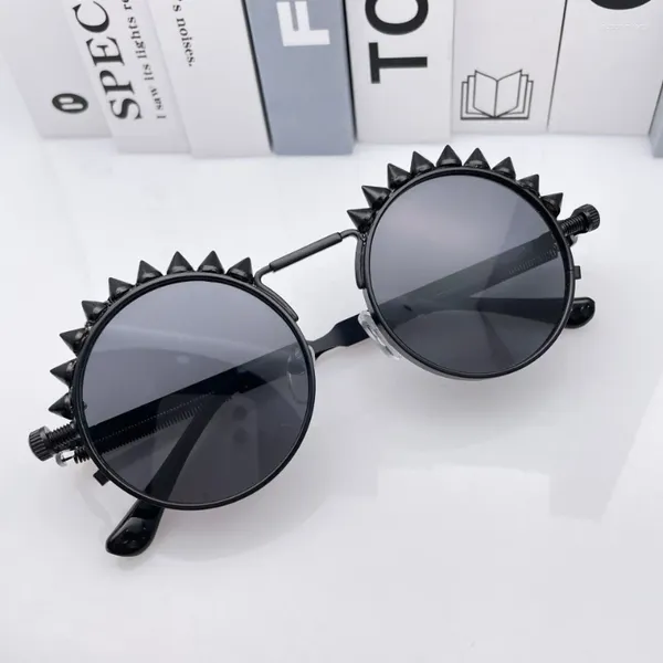 Óculos de sol ins diy artesanal liga moda mulheres homens redondo punk rebite óculos de sol unisex na moda personalizado eyewears uv400