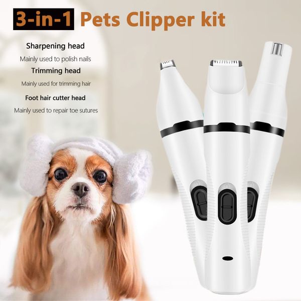 YUEXUAN Designer profissional três em um polidor de unhas para animais de estimação, máquina de cortar cabelo elétrica, aparador de pêlos para pés elétrico doméstico para gatos, kit de máquina de cortar cabelo para cães, ferramentas para cuidar de animais de estimação