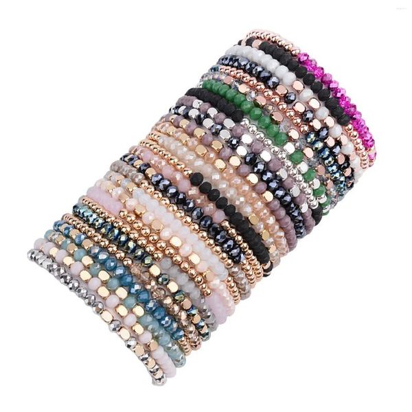 Braccialetti con ciondoli 27 pezzi Delicato braccialetto con perline Boho Multistrato Versatile Dichiarazione Polsino elasticizzato impilabile Perline di cristallo di vetro scintillante