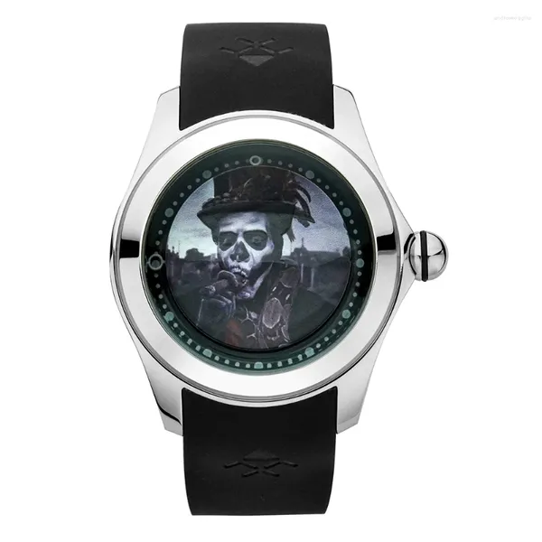 Relógios de pulso Steampunk Relógio Luxo Relógios Automáticos Homens 46mm Bolha Mecânica Vidro Crânio Bola Dial Designer Relógios Kafyase