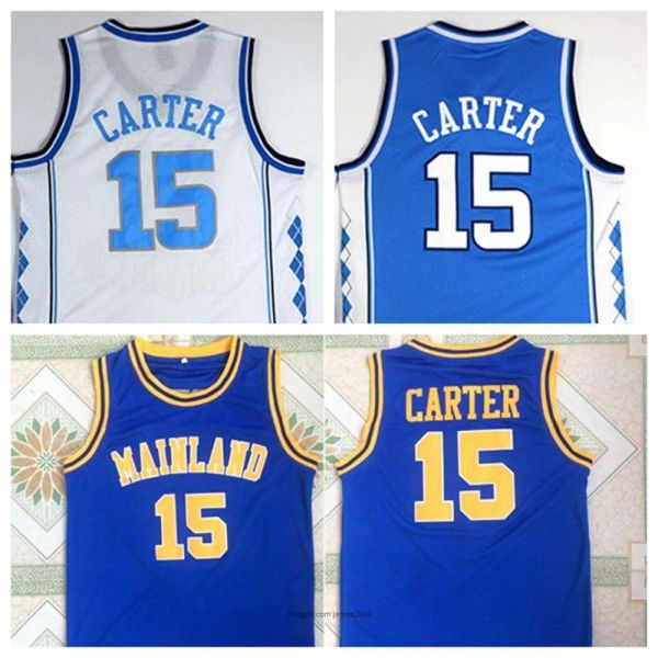 Maglia da basket di qualità NCAA College 15 Vince Carter Jersey Maglie da basket delle scuole superiori Blu Bianco Ed Ricamo Taglia S-2XL