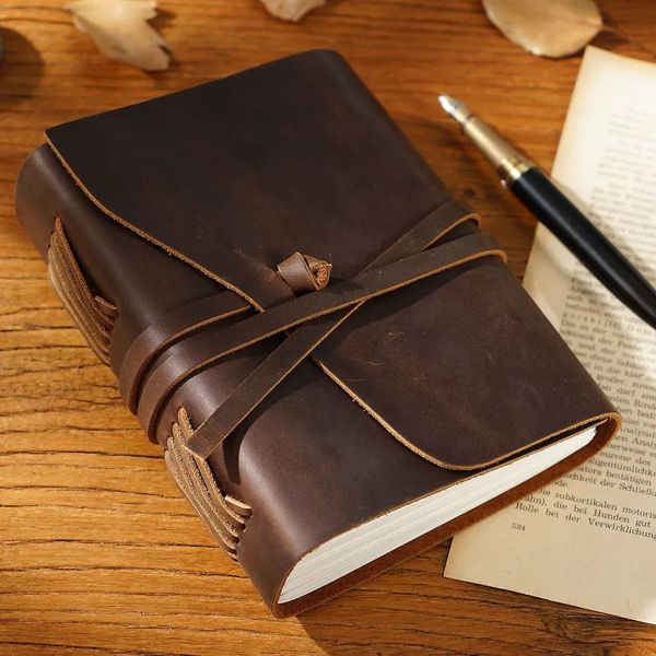 Notepads Aiguoniu Vintage Leather Notebook 5x7 pollici Journal Ambiente di carta Ambiente Notebook Genuino Nota Notaypad Schizzo Schizzo Wholesale 231201