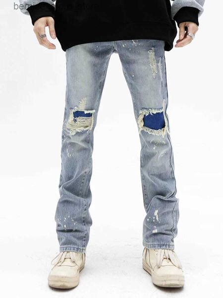 Männer Hosen Männer Knie mit Loch Denim Hosen Punk Männer Bleistift Jeans Helle -farbige Casual Hosen Flut Marke männer Straße Kleidung JEANS Q231201