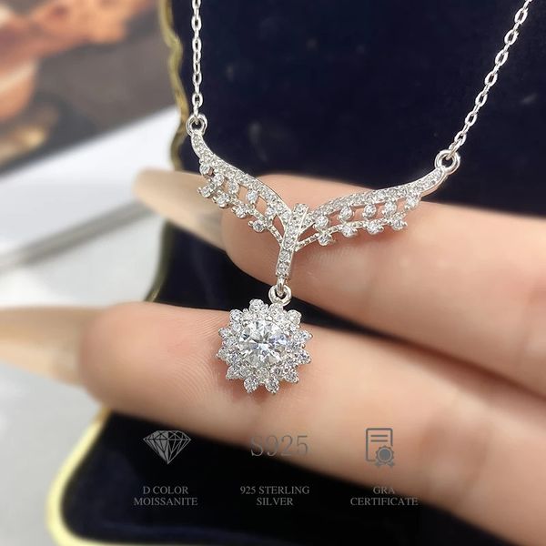 Chokers DW 05CT Diamante Peixe Cauda Sol Flor Pingente Colar para Mulher Real 925 Sterling Silver Chain Luxo Fine Jewelry 231130