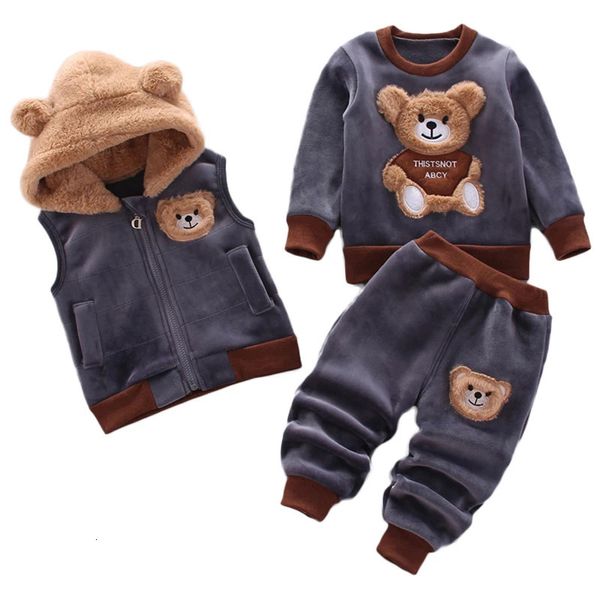 Conjuntos de roupas 3 pçs inverno criança bebê meninos meninas roupas suéteres casaco calças com capuz colete conjunto infantil terno 231201