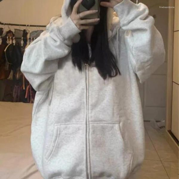 Frauen Hoodies Koreanischen Stil Einfarbig Weibliche Zipper Sweatshirts Herbst Lange Lose Mit Kapuze Jacken Mode Lässig Outwear