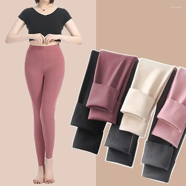 Leggings femininas inverno quente para mulheres cor sólida veludo leggins calças de cintura alta elástico calças de lã collants roupa interior