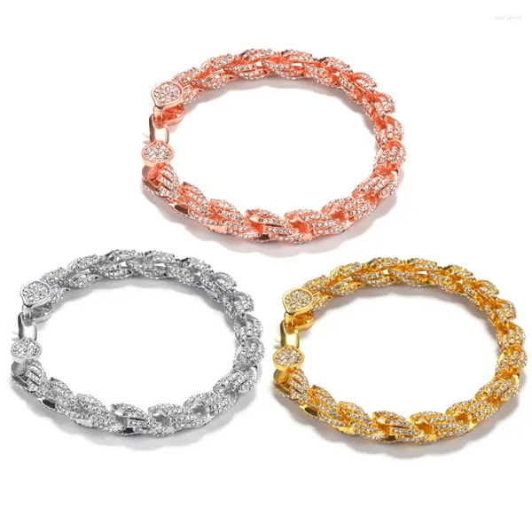 Link-Armbänder Hip Hop voller österreichischer Strass gepflastert Bling Iced Out Runde Seil Twist-Kette für Männer Rapper Schmuck Roségold Farbe