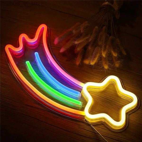 LED Neon Sign Meteor Neon Lights Neon Signs Bar Partisi Duvar Dükkan Penceresi için Işık Noel Yılları Yeni Yıl Ev Dekoru Neon Lamba USB Powered YQ231201