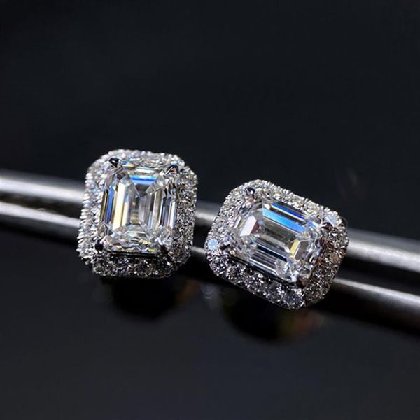 Brinco de diamante de moissanite corte esmeralda 100% real 925 prata esterlina promessa brincos de casamento para mulheres joias de noiva 283z