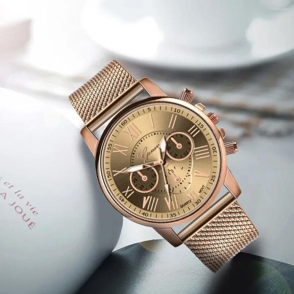 Relógios de pulso unisex luxo quartzo relógio de pulso dourado à prova d 'água relógio analógico esporte militar aço inoxidável dial pulseira de couro