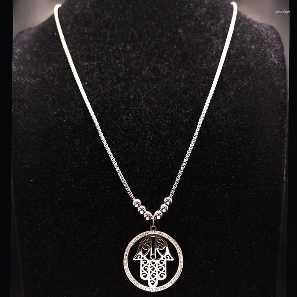 Ожерелья с подвесками Ислам Хамса, ручное ожерелье из нержавеющей стали с кристаллами, женское исламское ювелирное изделие Фатима, сотуары Femme Longs N63S02