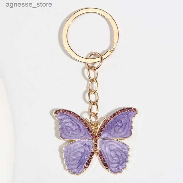 Keychains Lanyards niedliche Tier Keychain lila Schmetterling Blume Blume Kristall Key Ring Stern Glasperlen Schlüsselketten für Frauen Männer Souvenir Geschenke Schmuck R231201