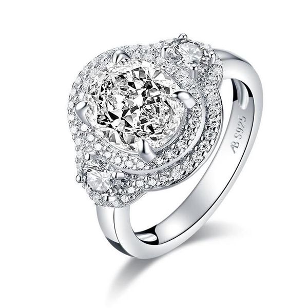 Moda 925 prata esterlina 3 0 CT Oval Cut Halo Anel de Noivado Simulado Diamante Casamento Anéis de Prata Jóias Gifts292Q
