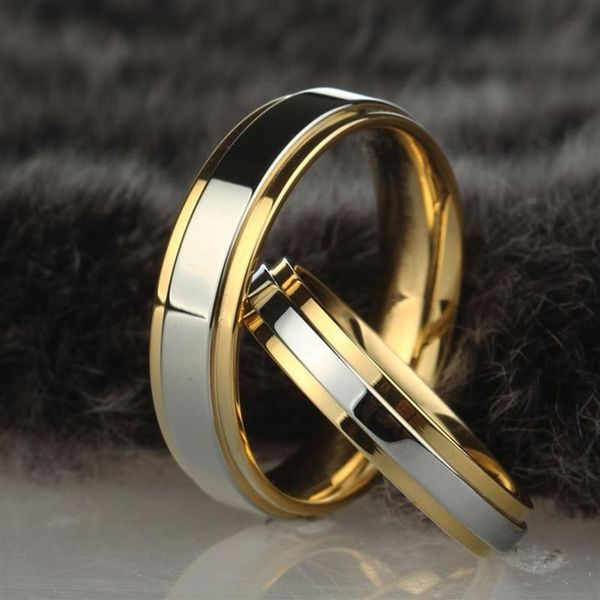 Paslanmaz çelik alyans Gümüş Altın Renk Basit Tasarım Çift İttifak Yüzüğü 4mm 6mm Genişlik Bant Halkası Kadınlar ve Men221c