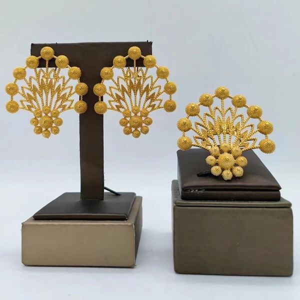 Set di gioielli da sposa Orecchini e anelli color oro brasiliano per le donne Design floreale della Boemia Clip Cocktail Matrimoni Gioielli da sposa 231201