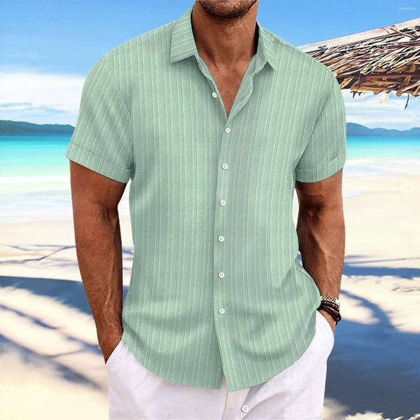 Camicie casual da uomo Camicia a maniche corte ampia in jacquard a righe in cotone e lino