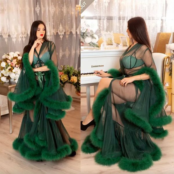 2023 verde das mulheres envolve sexy pele do falso senhora sleepwear feminino roupão de inverno sheer camisola até o chão robe dama de honra xale