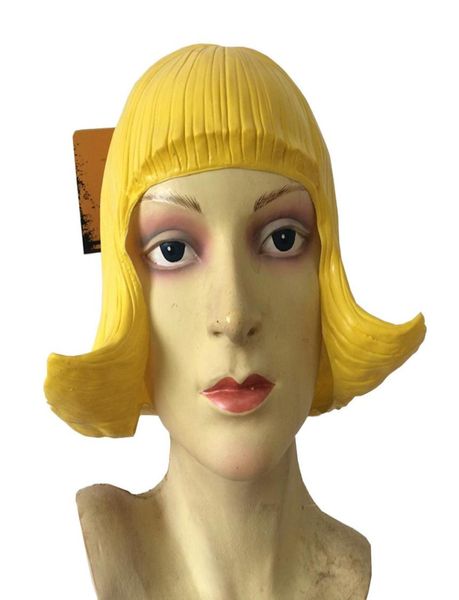 YellowedBlueBlackLatex Peruklar Güzel CD Kauçuk Wig Cadılar Bayramı Cosplay Kostümleri Karnaval Saç Uzantıları Genel Maskeler4071004