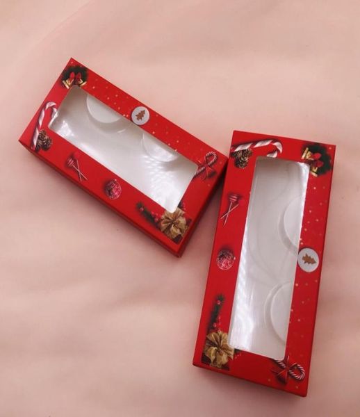 Caixa de natal cílios caixa vermelha personalizado pacote de etiqueta privada dramática caixa longa pode caber 1522mm cílios8275252