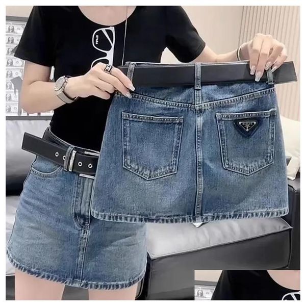 Saias p-ra designer de luxo mulheres denim 2023 marca moda meninas verão sexy cintura alta hip envoltório saia vestido curto entrega dhkwo