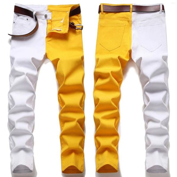 Мужские джинсы, джинсовые брюки с разноцветной строчкой, уличная одежда, обтягивающие модные мужские брюки в стиле хип-хоп Y2K Harajuku, мужские брюки Jean Pantalon Homme