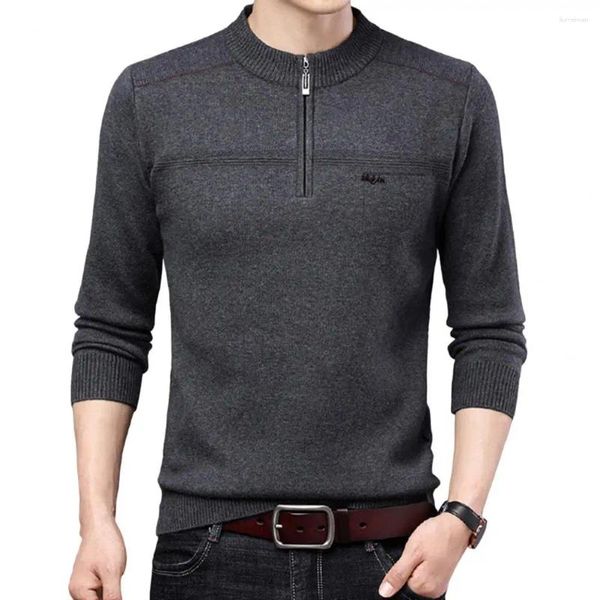 Мужские свитера, модная мужская однотонная футболка с половиной молнии, весенне-осенняя деловая мужская одежда, уличная одежда, повседневные свободные топы с длинными рукавами и воротником-стойкой