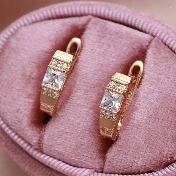 Brincos pendurados 585 ouro rosa centro quadrado zircão pedra corte multi camada cristal cz metal natural moda fina jóias de festa
