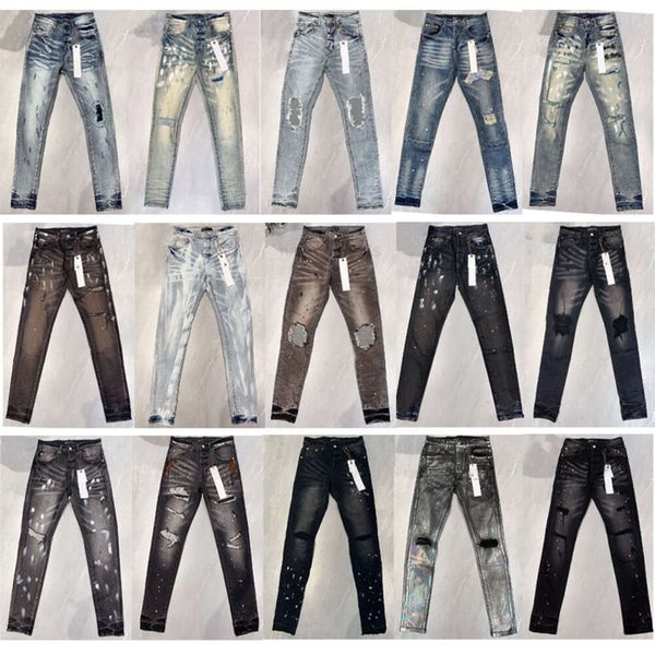 Herren-Jeans, Designer-Herren-Jeans, Lila, für Herren, Übergrößen, Hosen, Modetrends, Distressed, Schwarz, Ripped, Biker, Slim-Fit, Motorrad-Jogginghose