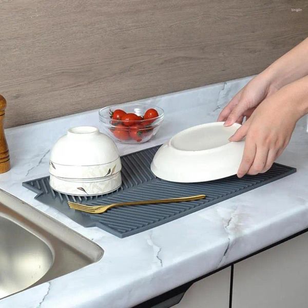 Tapetes de mesa para máquina de lavar louça, tapete de drenagem seguro, resistente ao calor, silicone, antiderrapante, pia de cozinha, protetor para tigela, copo, pratos