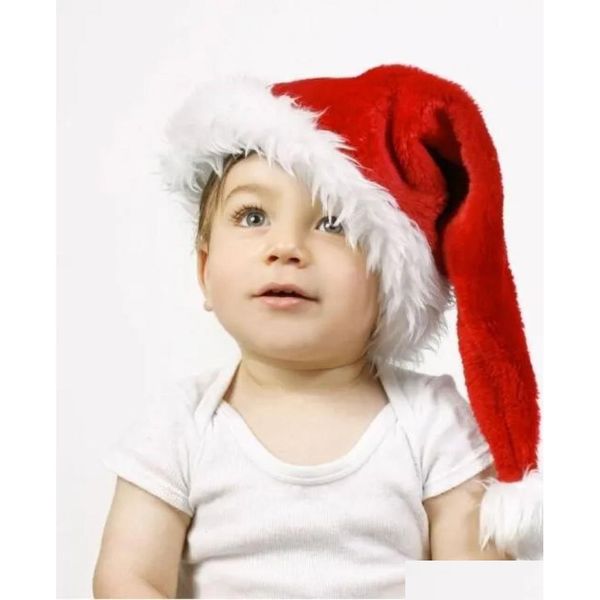 Decorações de Natal Chapéus Santas Hat High-Grade Long Plush Papai Noel Bonito Adts / Kids Cosplay Party Drop Delivery Home Garden Festi Dhu7h