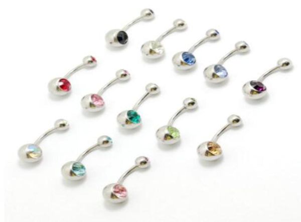 100 pz colore della miscela acciaio cristallo strass doppia gemma ombelico ombelico anello piercing moda corpo gioielli2196421