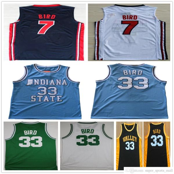 Ed NCAA Vintage Indiana State Sycamores College Basketball-Trikots Bird #33 Jersey Nation Team Dream Larry #7 Baby Blue Black Valley H