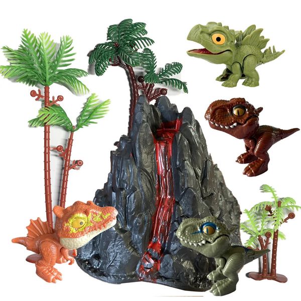 Cake Tools 8-teiliges Vulkan-Dinosaurier-Spielset mit 4 Dinosauriern und 3 Bäumen, Vulkan-Dinosaurier-Spielzeug für Kinder, Kuchendekoration, Dinosaurier-Kuchendekoration, 231130