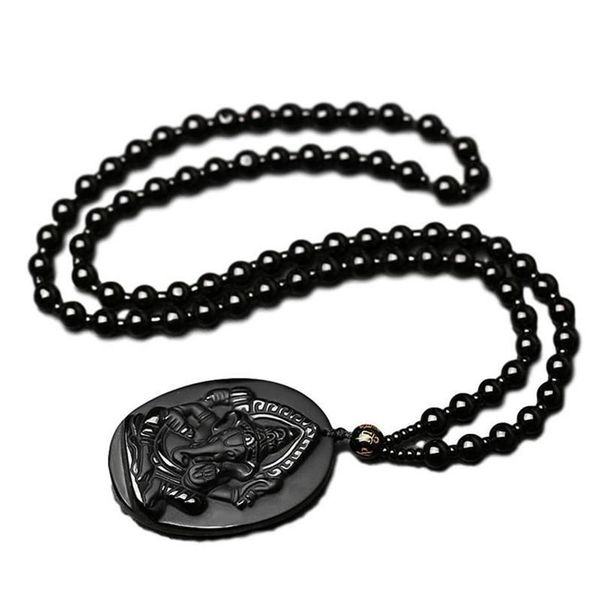 Colares Pingente Ganesha Preto Obsidian Esculpido Ganesh Elefante Sorte Pingentes Colar Fine Crystal JewelryPendant178x