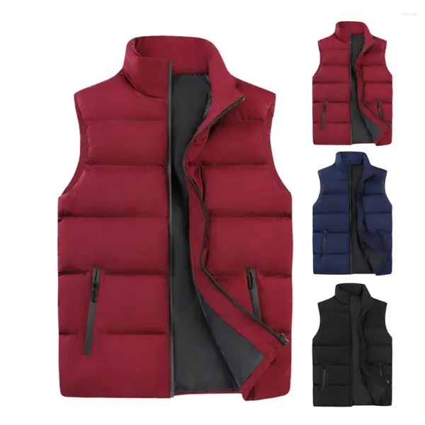 Gilet da uomo Gilet invernale da uomo Gilet addensato casual Gilet tinta unita Cerniera da uomo Piumino in cotone Giacca termica senza maniche