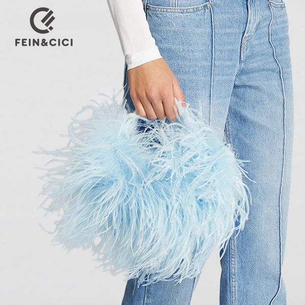 Sacos de noite Pearl Bead Bag com Avestruz Feather Fur Designer Marca Clear Acrílico Crystal Stone Box Tote Bolsa Mulheres Handmade Party Bolsa 231130